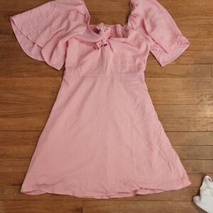 Pink Flutter Sleeve Dress